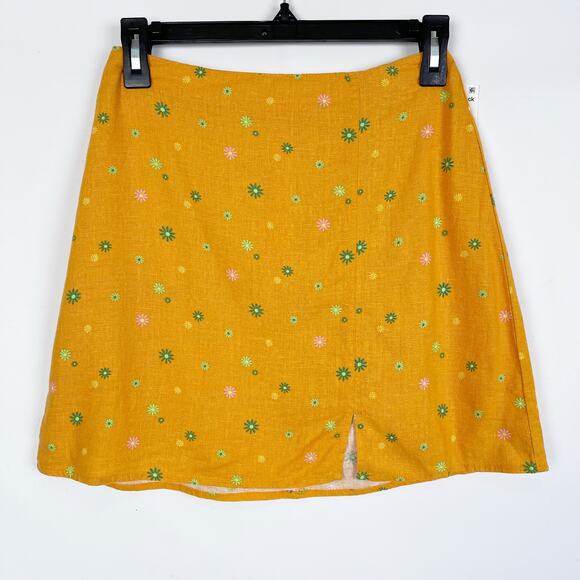 Abound Nordstrom Linen Blend Mini Skirt XS Orange Print Asterisk Floral NWT - Picture 4 of 7